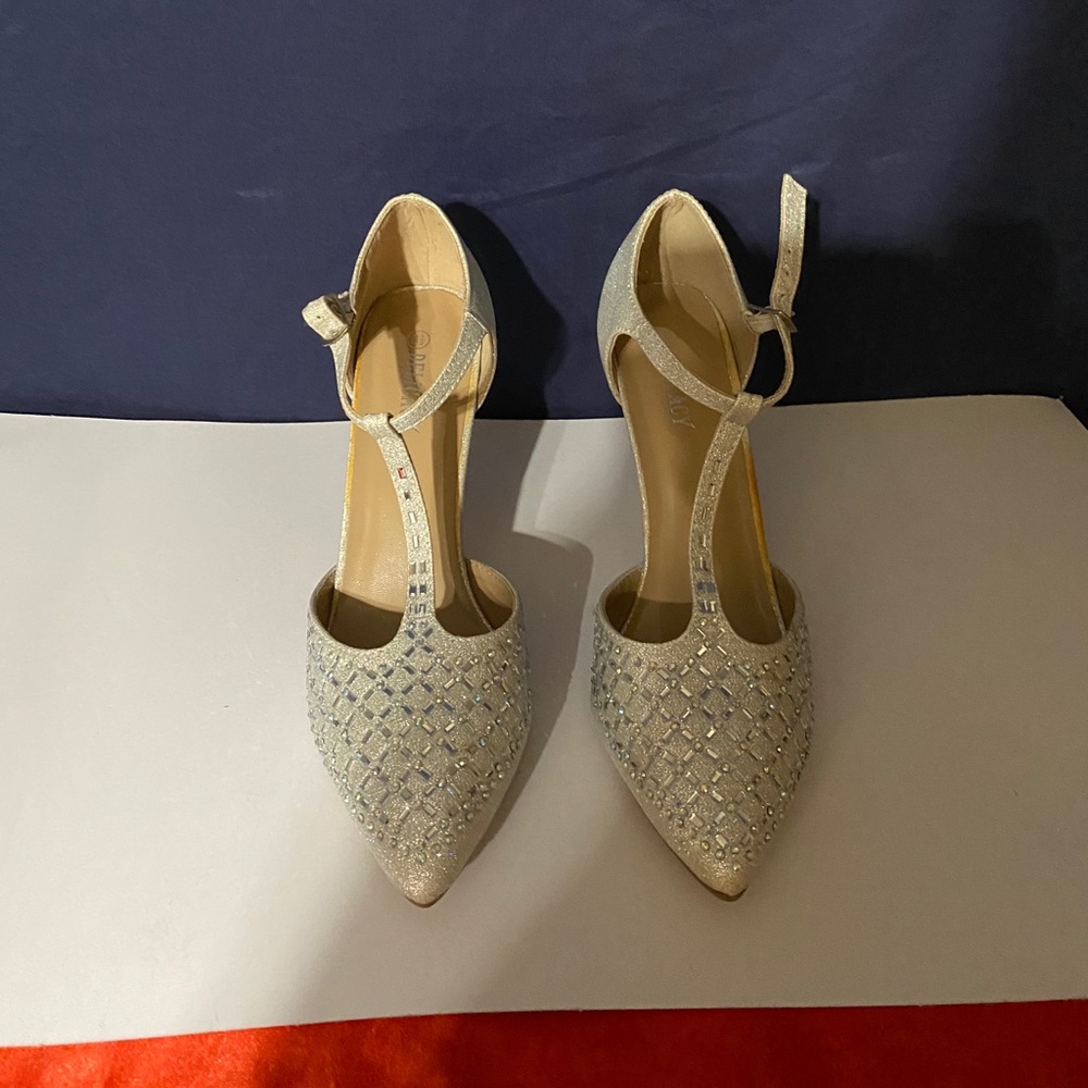 Shiny Crystal 3 Inch T Style Heel Silver Heel